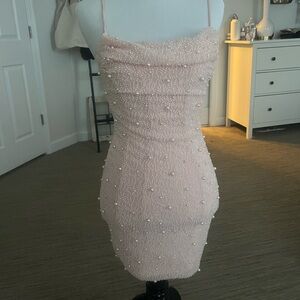 Beaded Oh Polly Pink Crowl Neck Mini Dress